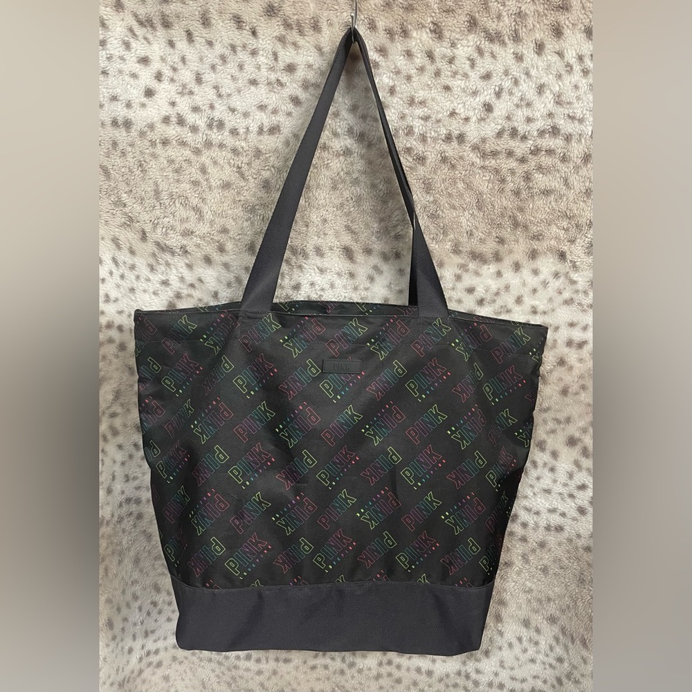 VICTORIAS SECRET PINK RAINBOW COLORED LOGO TOTE BAG